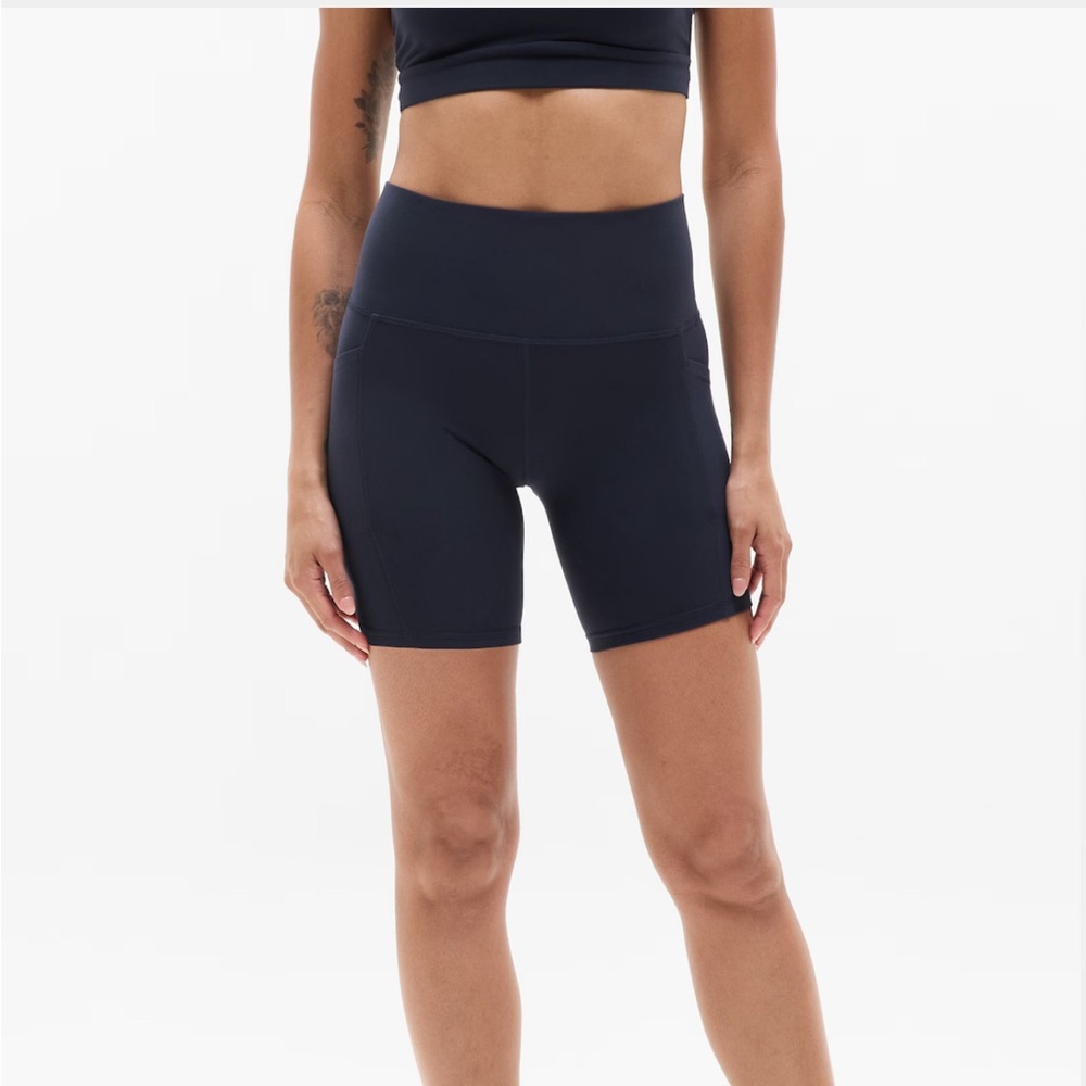 Athleta Navy Salutation Stash Bike Shorts
